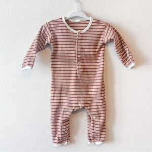 Quincy Mae Ribbed Baby Jumpsuit Romper - Cedar Micro Stripe 3-6m